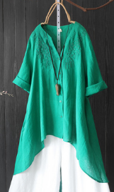 Asymmetrical Blouse Vintage 3/4 Shirt Tunic