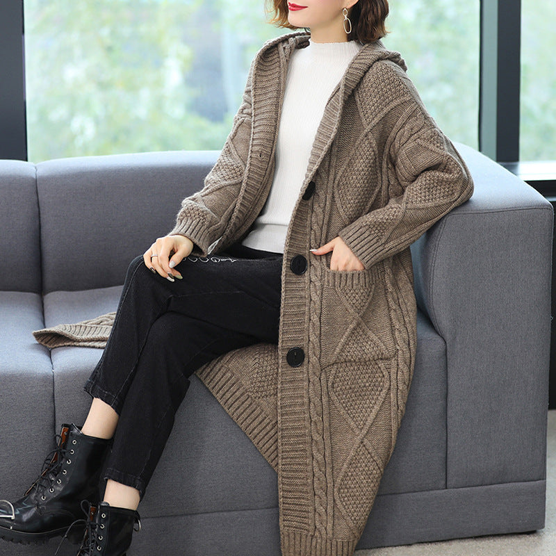 Coat Long Fashion Temperament Coarse Yarn Twist Slim-fit Knitted Cardigan