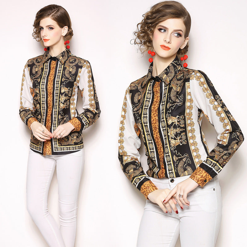 Fashion print all-match slim shirt