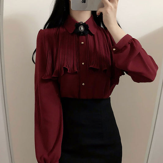 Temperament bottoming shirt bow chiffon shirt