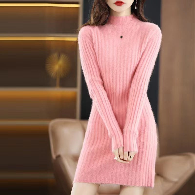 Autumn And Winter Artificial Mink Cashmere Sweater Women's Half Turtleneck Slim Fit Slimming