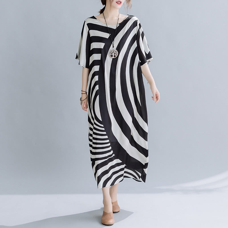 Robe longue imprimée à rayures pour femmes