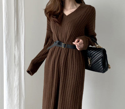 Robe pull mi-longue au dessus du genou pour femme, automne et hiver