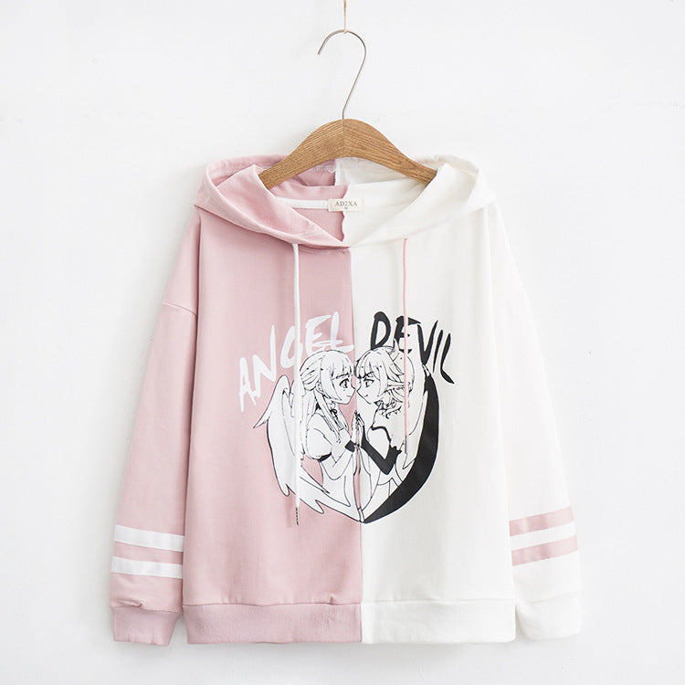 Two dimensional cartoon printed cotton hoodie