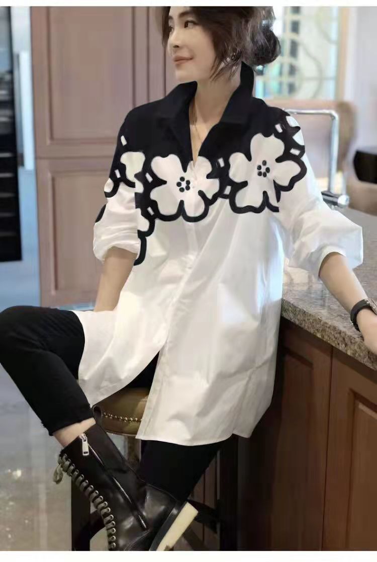 Women's Mid-length White Shirt Design Niche Loose