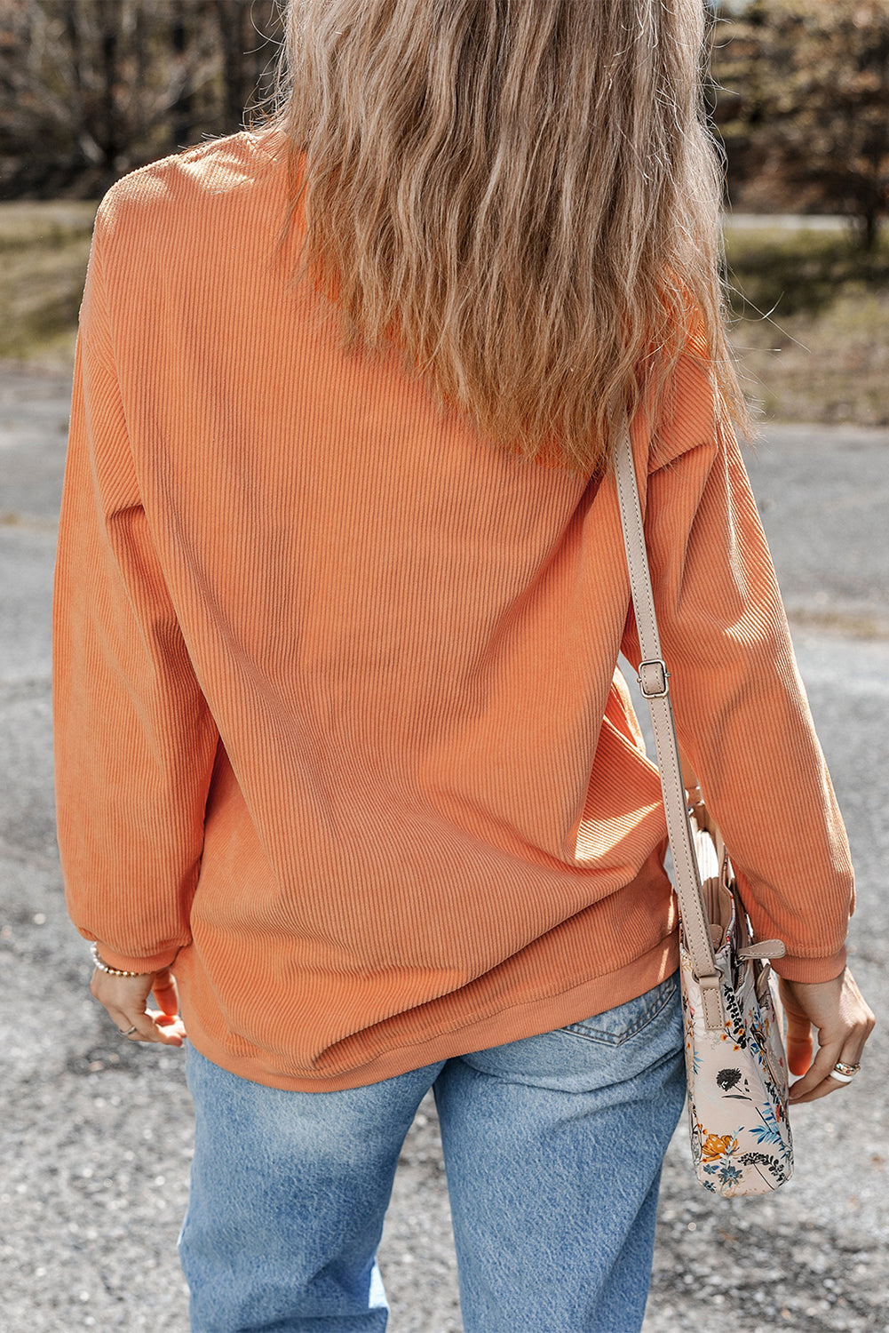 Orange Ribbed Corded Oversized Sweatshirt