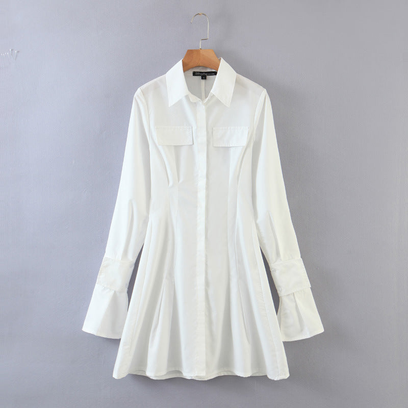 Waist Slimming Flared Sleeve Shirt Dress