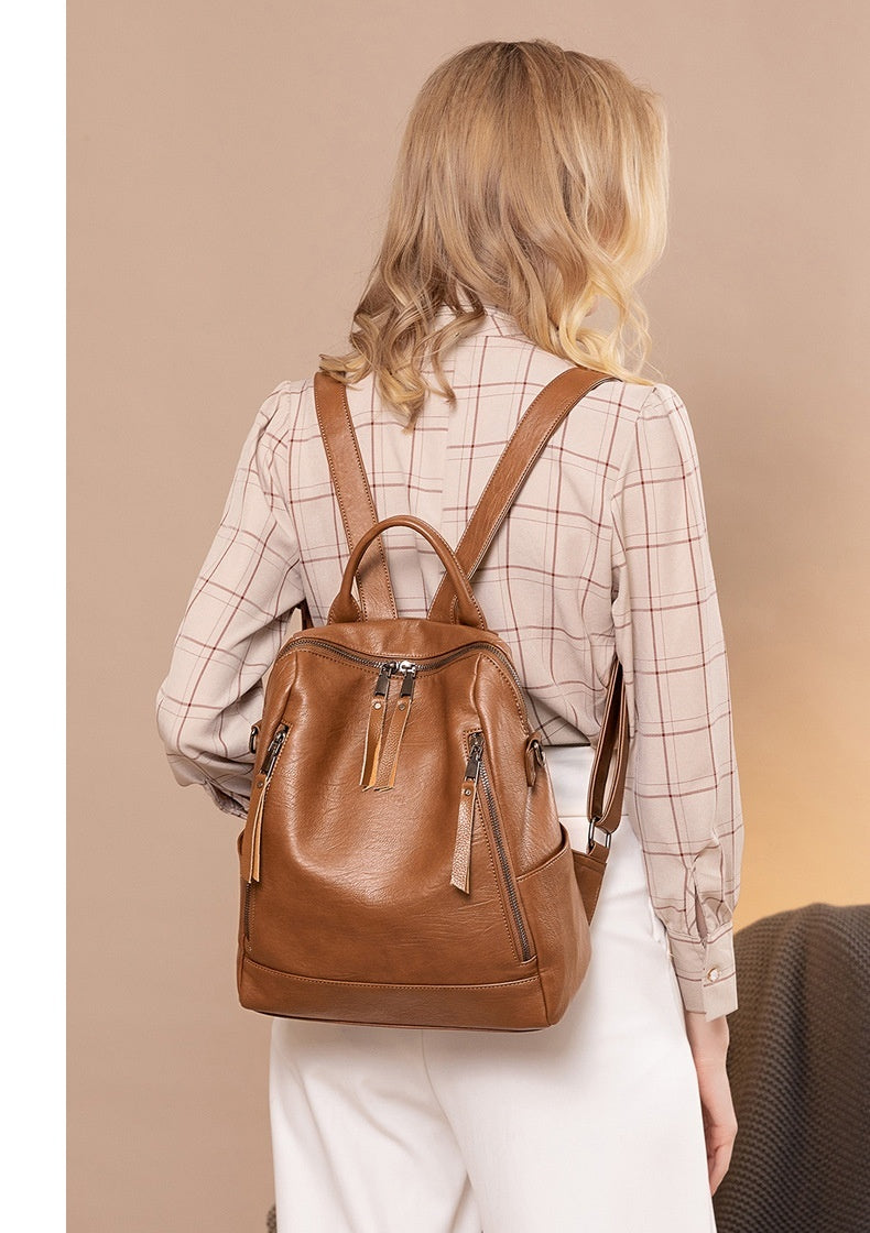 Women's Minimalist Leather Versatile Casual Backpack