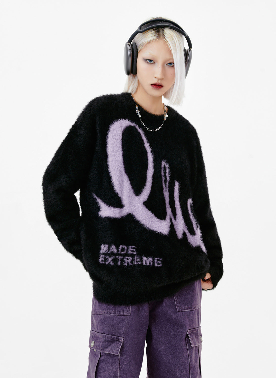 American Retro Alphabet Jacquard Mohair Sweater