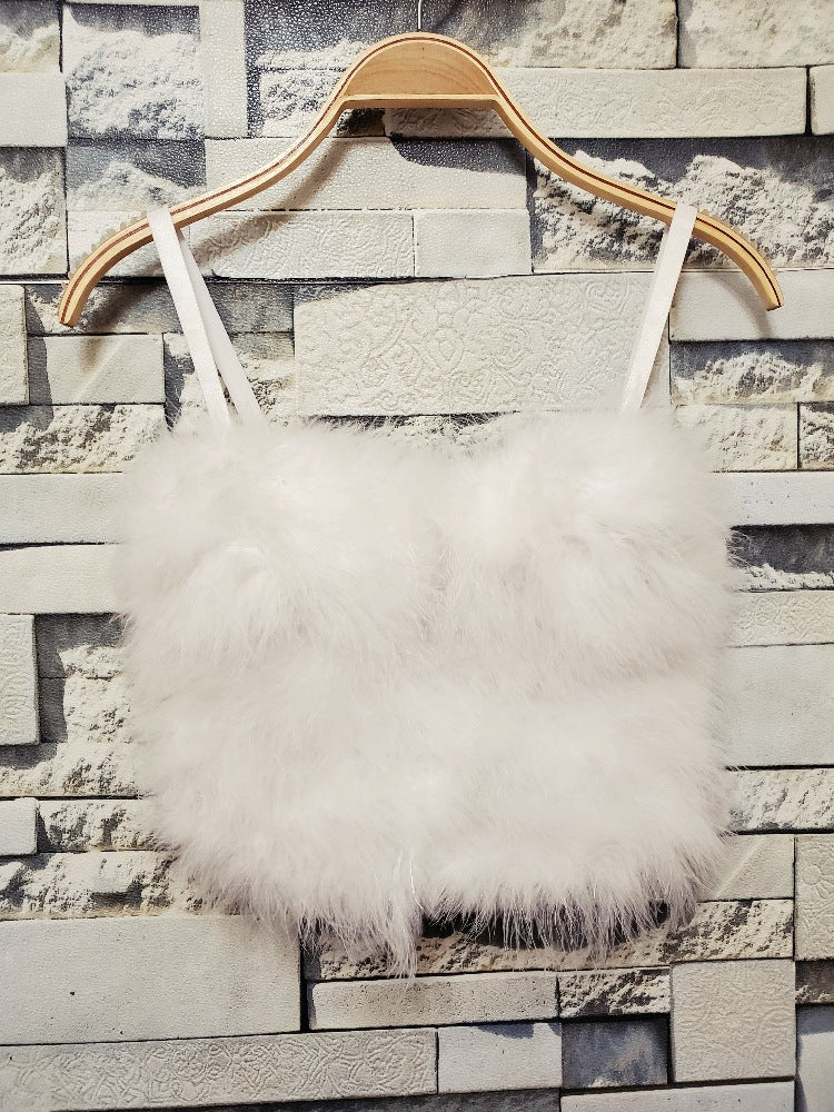 With Solid Color Stitching Fur Sling Feather Tube Top Vest