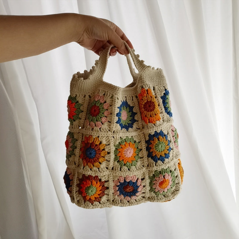 Sac à bandoulière rétro de couleur contrastée tissé à la main avec matériel de bricolage d'apprentissage de base zéro