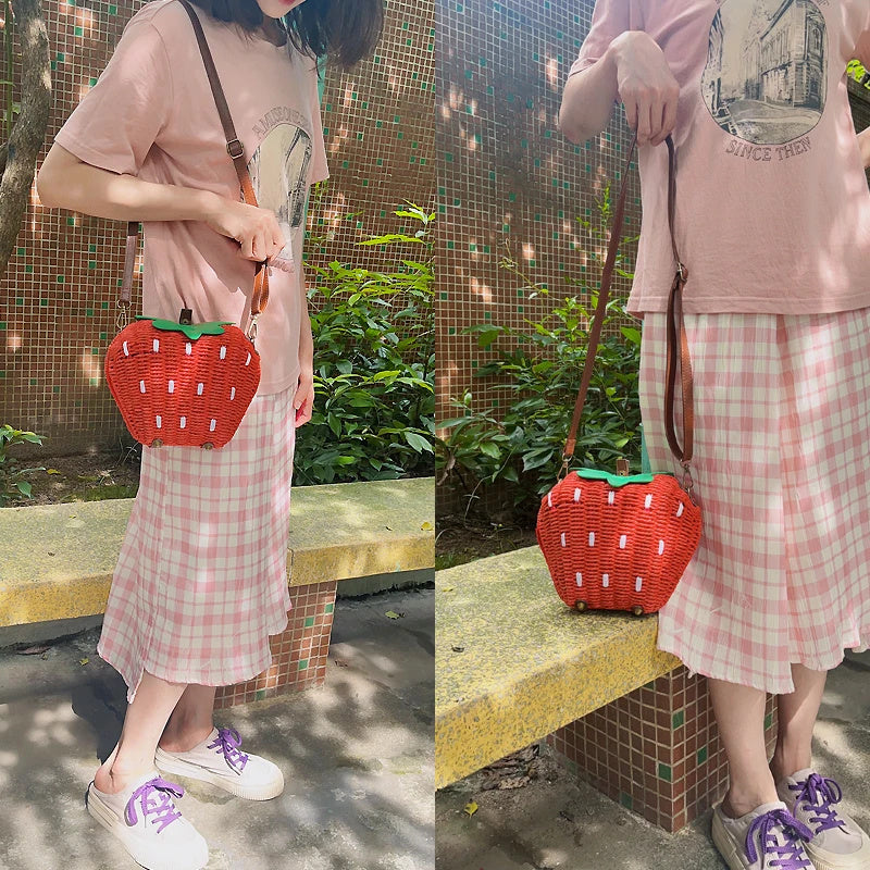 Sac tissé à la mode pour femme avec fraises