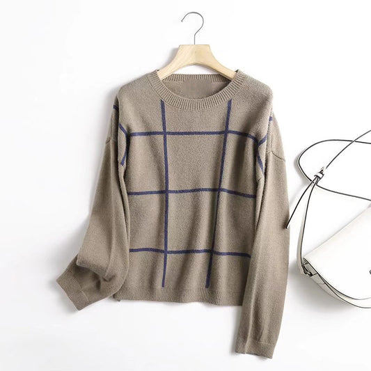 Check Casual Sweater Loose Sweater