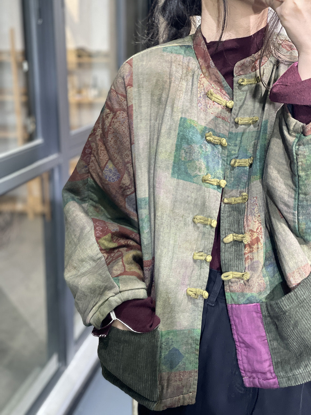 Manteau d'automne à imprimé rétro artistique chinois de style ethnique