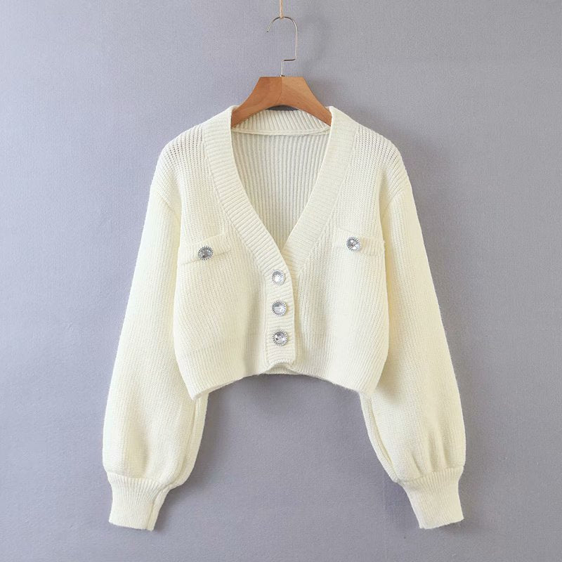 Three-color loose sweater cardigan