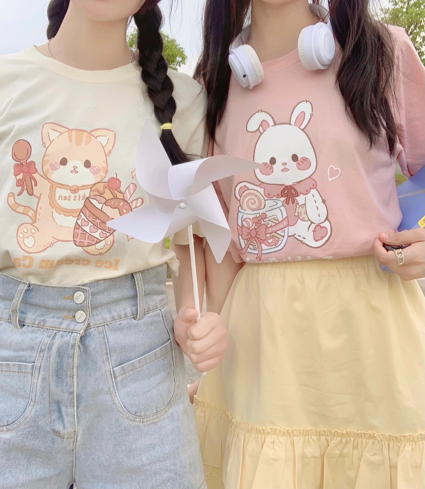 Candy Bunny T-shirt Summer Cute Cartoon Bunny Print Loose