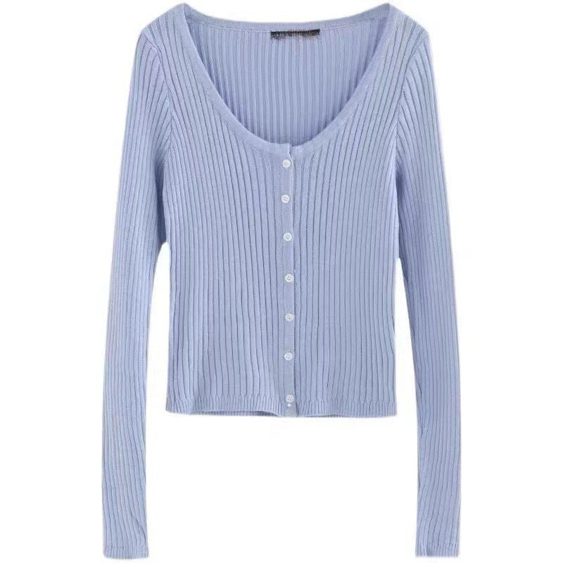 Women's Fashion Temperament Single-breasted Long Sleeve Knitted Cardigan Top