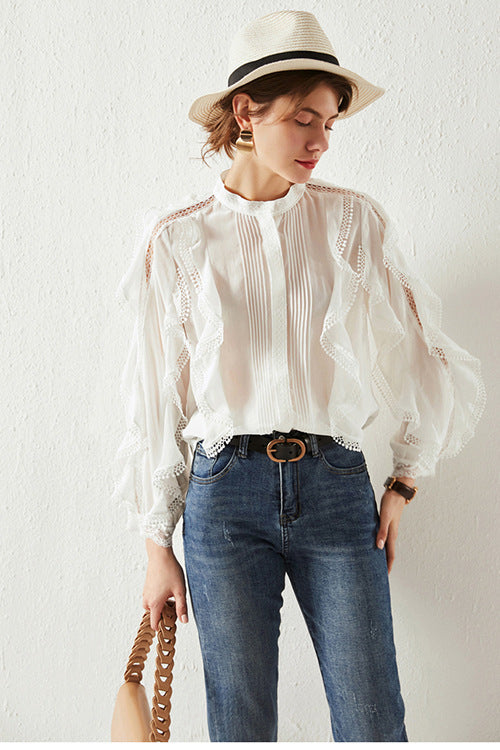 Women's French Style Fungus Slimming Loose All-match Lace Shirt