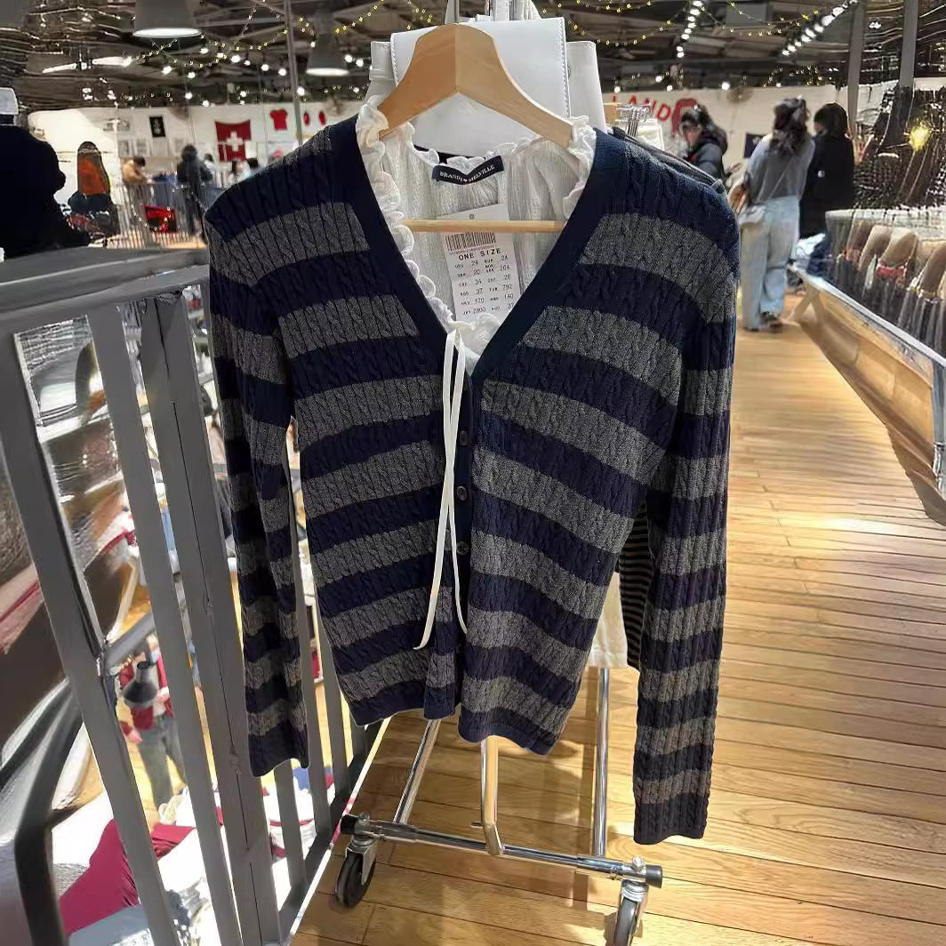 BM Official Website New American Striped Cable-knit Sweater