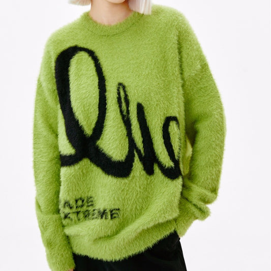 American Retro Alphabet Jacquard Mohair Sweater