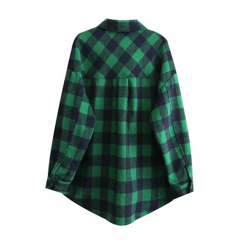 Autumn And Winter French Vintage Pocket Trimmed Wool Plaid Shirt Coat