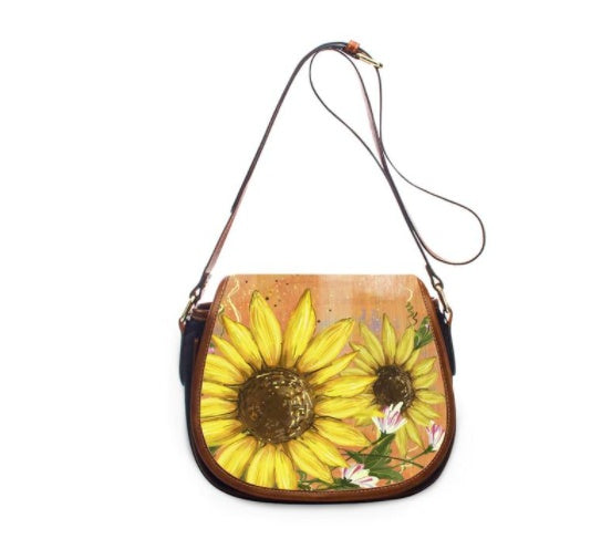 Women's Leather Sunflower Print Shoulder Bag