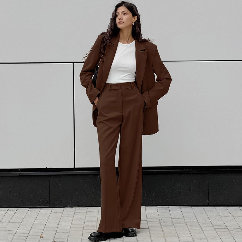 Women's Fashion Vintage Blazer Women's Wide-leg Pants Two-piece Set