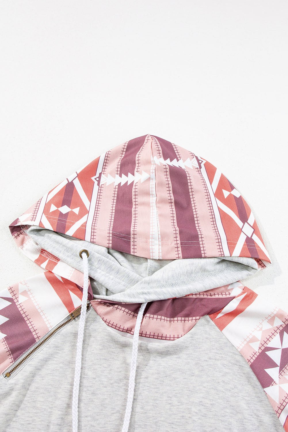 Western Aztec Print Patchwork Double 	Hood Hoodie