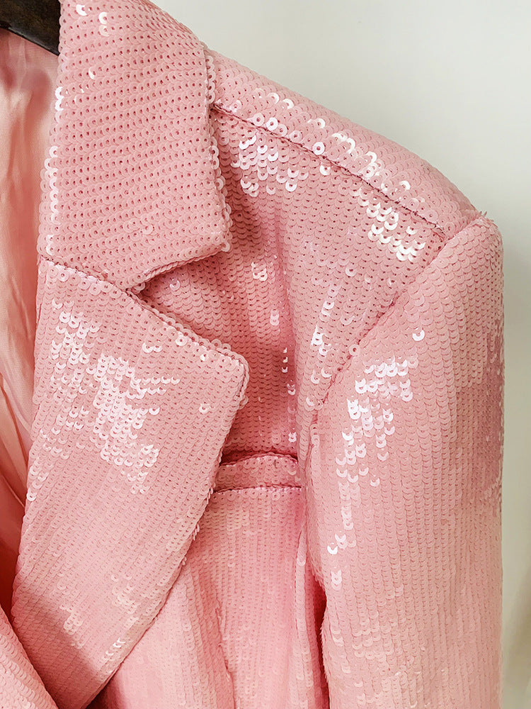 Blazer ample à Double boutonnage à paillettes rose racine de Lotus pour femmes, à la mode