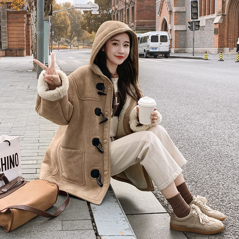 Winter Hooded Thickened Warm Berber Fleece Women's Baggy Coat