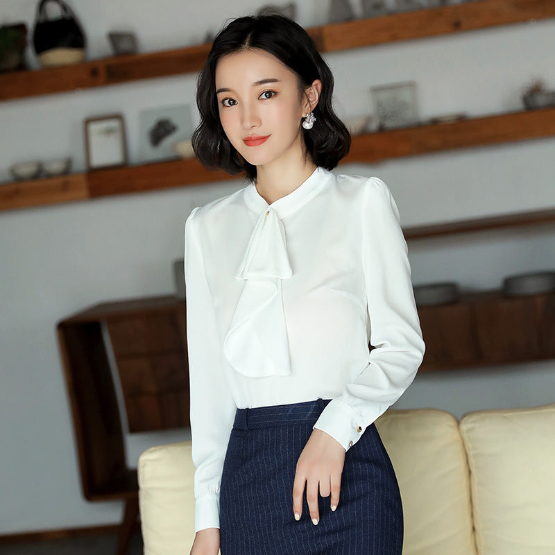 Fashion Women's Long-sleeved Loose Bow Shirt