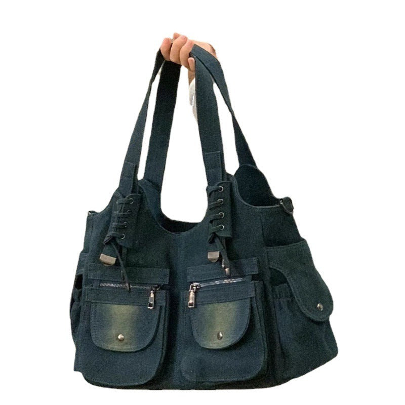 Sac messager à bandoulière en denim vintage décontracté assorti