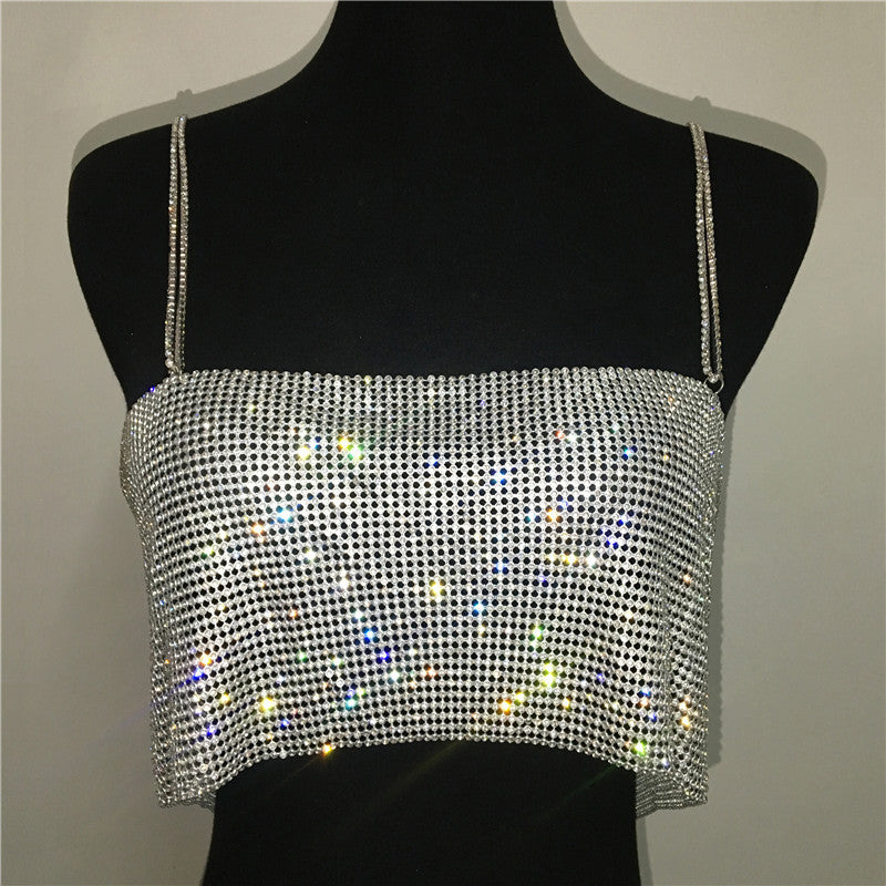 Women's Backless Diamond-studded Chain Top