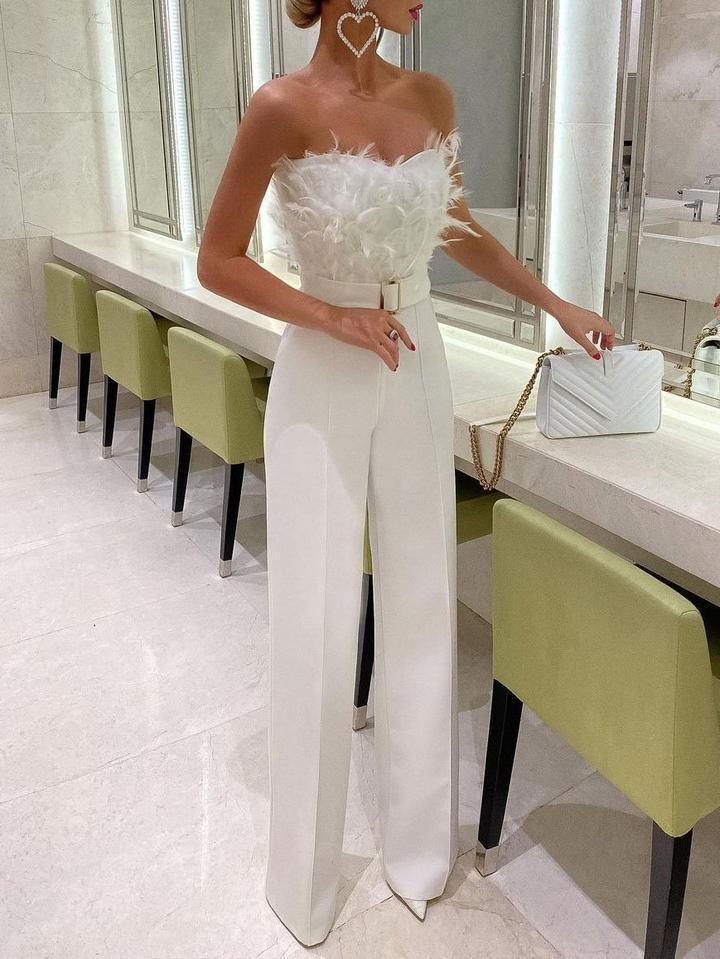 Feather Tube Top Fashion Jumpsuit