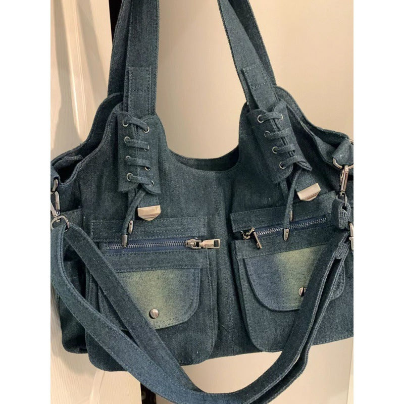 Sac messager à bandoulière en denim vintage décontracté assorti