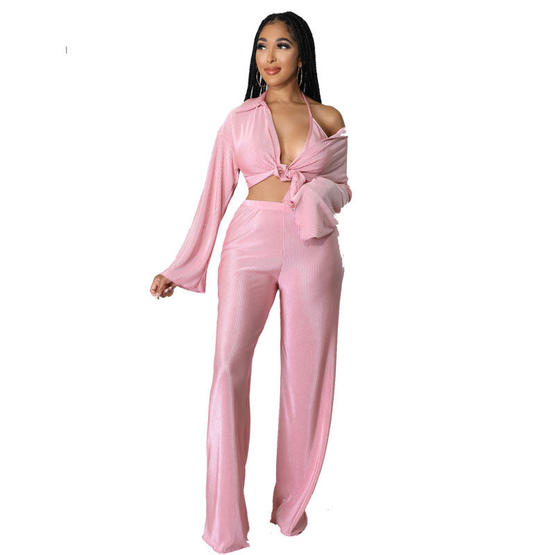 Temperament Commute Solid Color Long Sleeve Fashion Temperament Three-piece Set