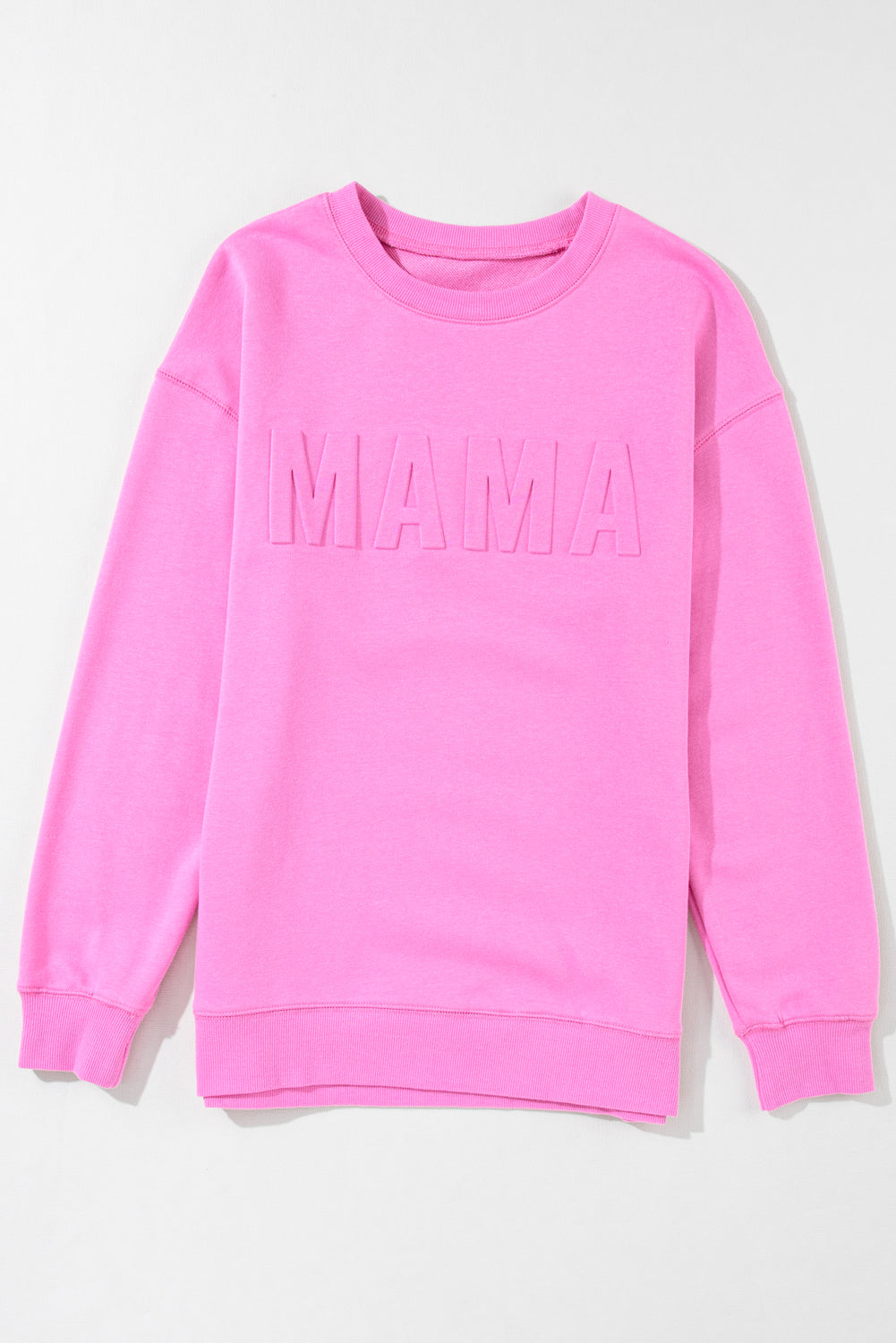 Sweat-shirt décontracté rose vif avec lettre MAMA en relief