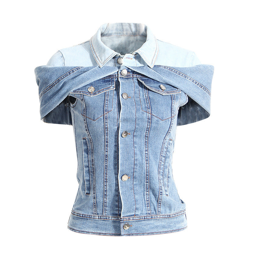 Sweet Cool Bandage Dress Shirt Slimming Denim Shirt