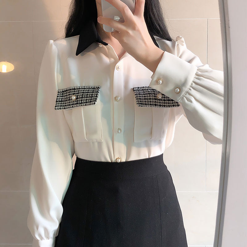 Temperament bottoming shirt bow chiffon shirt