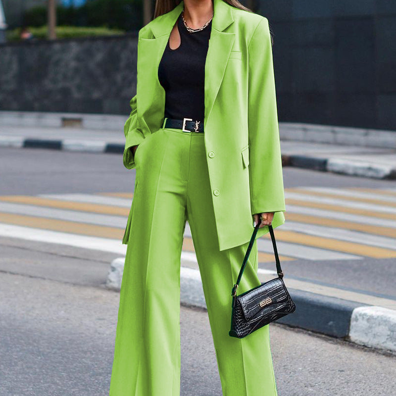 Otoño e invierno nuevo traje casual de dos piezas de color sólido de manga larga para mujer