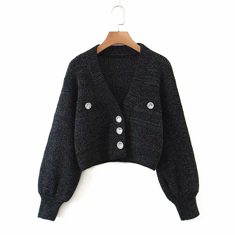 Three-color loose sweater cardigan