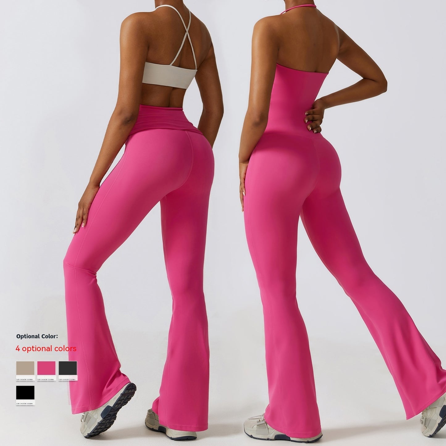 Combinaison de yoga serrée pour femmes, pantalon à fond cloche en nylon, sensation nue