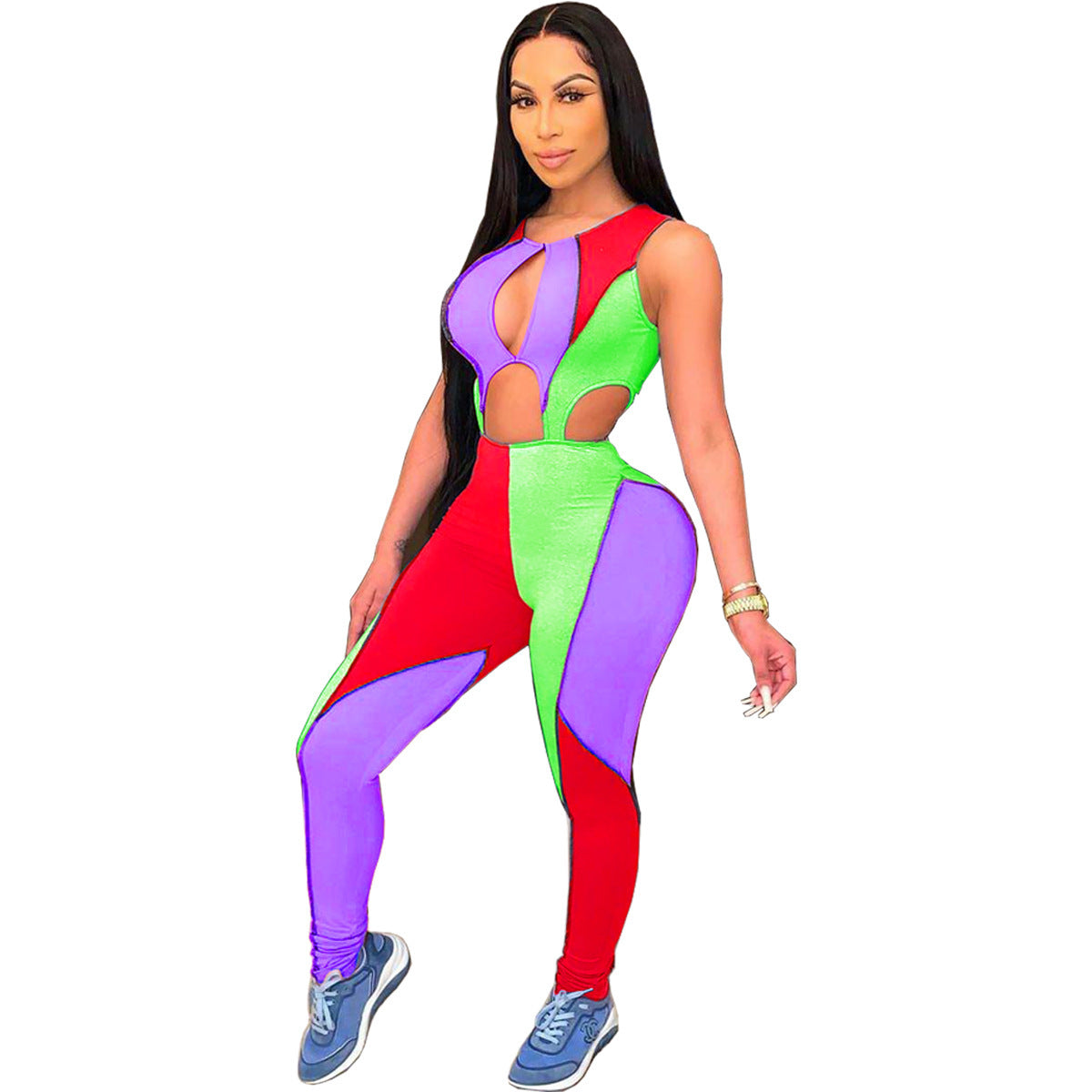 Women's Multicolor Panel Cutout Jumpsuit