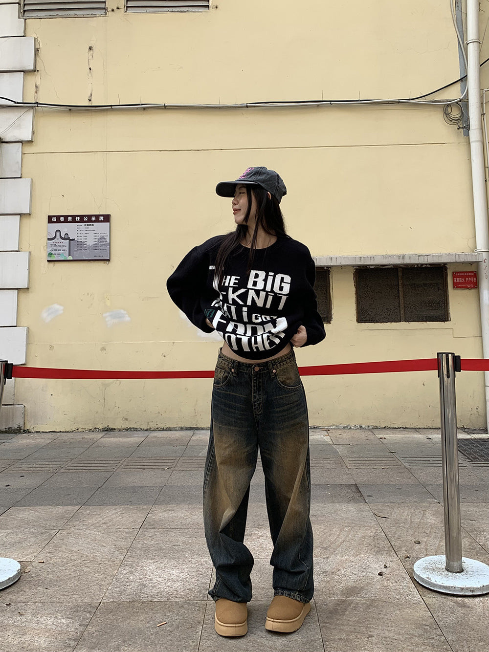 Pull paresseux ample de Style américain, haut tricoté à manches longues avec lettres pour femmes