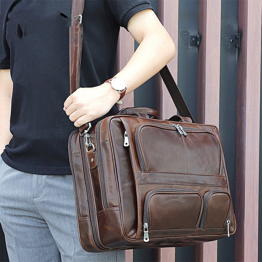 Trendy Shoulder Bag Men's Wax Leather