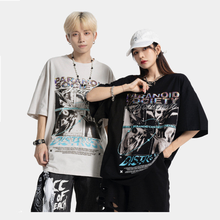 Acid Print Short Sleeve Vintage Unisex Couple T-Shirt