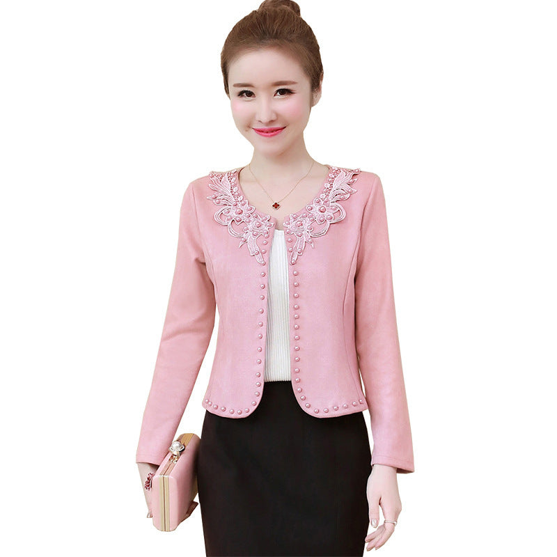 Fashion All-match Short Coat Embroidered Beaded Top