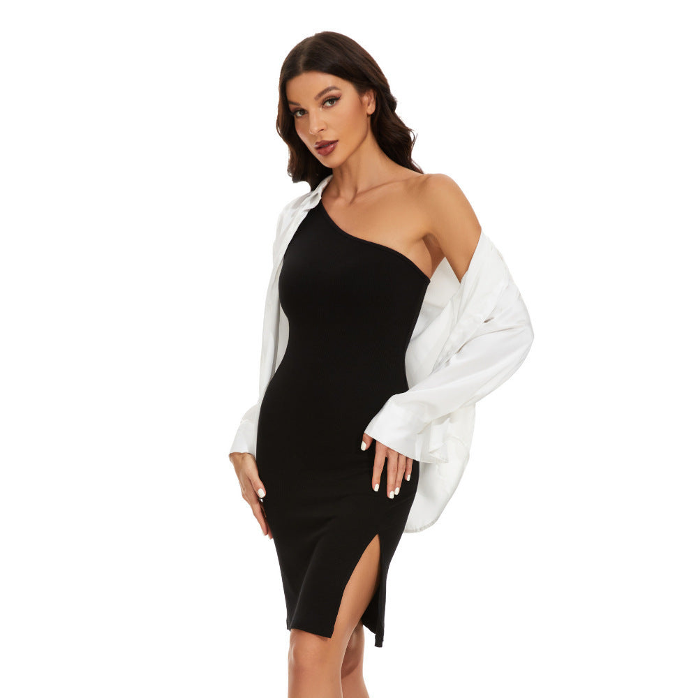 Women's Simple Versatile Cold-shoulder Body Shaping Dress