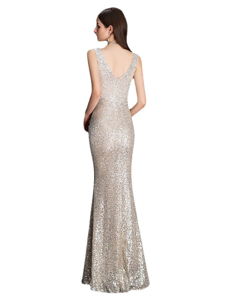 Women's Spring Sequined Fishtail Slim Sexy Evening Dress Dress