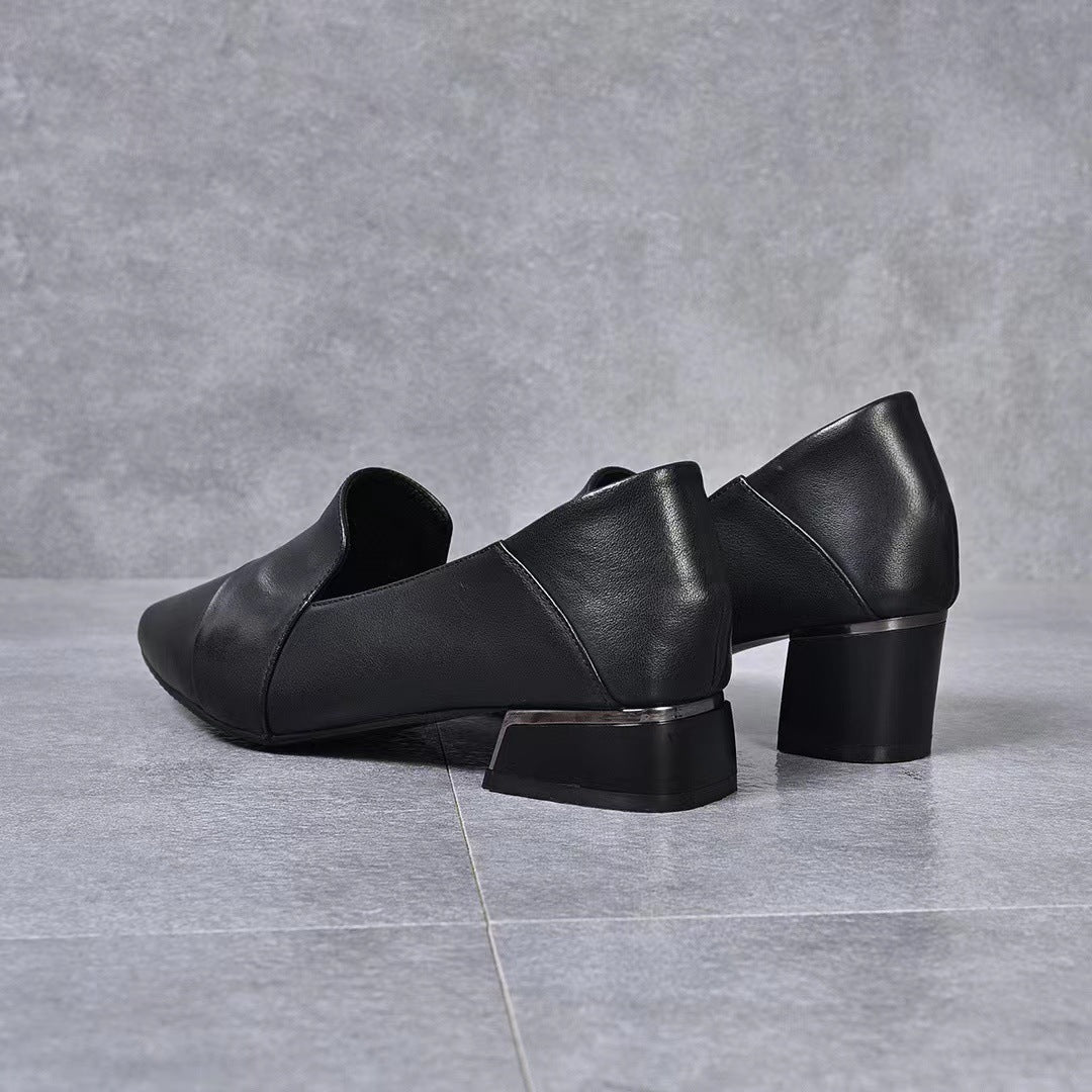 Women's Medium-heeled Shoes Genuine Leather